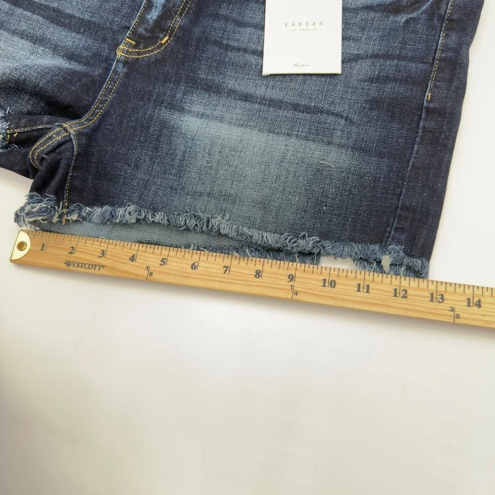 Kancan High‎ Rise Denim Shorts 2XL Dark Wash Frayed Hem Stretch Jean Shorts NWT
